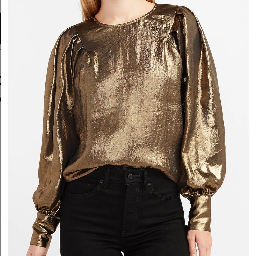 COPY - Express | Gold Foil Pleated Balloon Sleeve Top